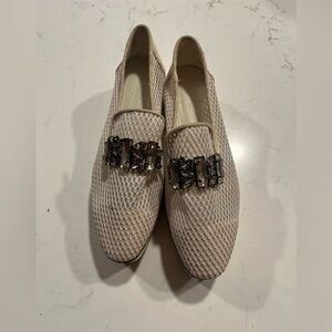 NEW Karl Lagerfeld Paris High Heel Loafers Size 8 Womens Beige Mesh Slip On